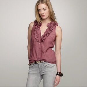 NWT J. Crew Silk-Blend Dusty Pink Ruffle Trim Blouse